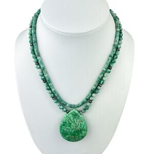 Vintage Sterling Silver 925 Chrysoprase Double Strand Necklace 16"